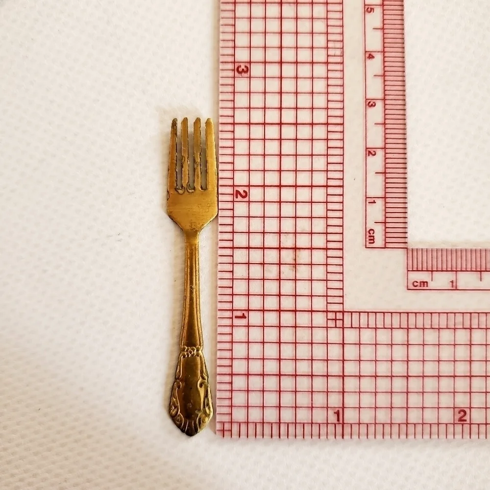Raw Brass Miniature Forks, Knives & Spoon Stampings 17 Pieces